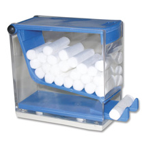 Cotton Roll Dispenser 'Push' Style Clear w/ Blue Accents