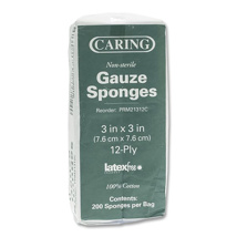 Caring Cotton Gauze Sponge NS 3" x 3" 12-ply (200/slv)