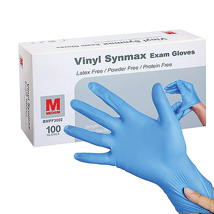 Basic Medical Stretch Blue Hybrid Vinyl PF Exam Glove Blue S (100)